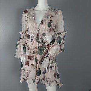 ROSEVELVET Womens Dress Size Medium Floral Print Cutouts Chiffon and Lace